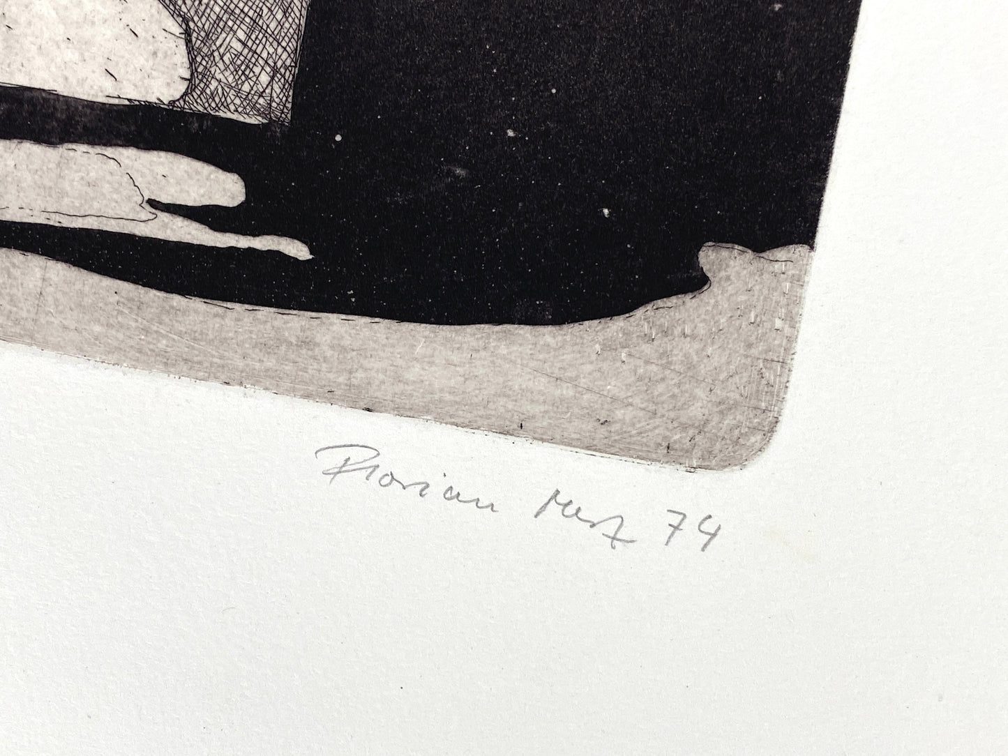 Surrealistische Radierung von Florian Merz, 1974