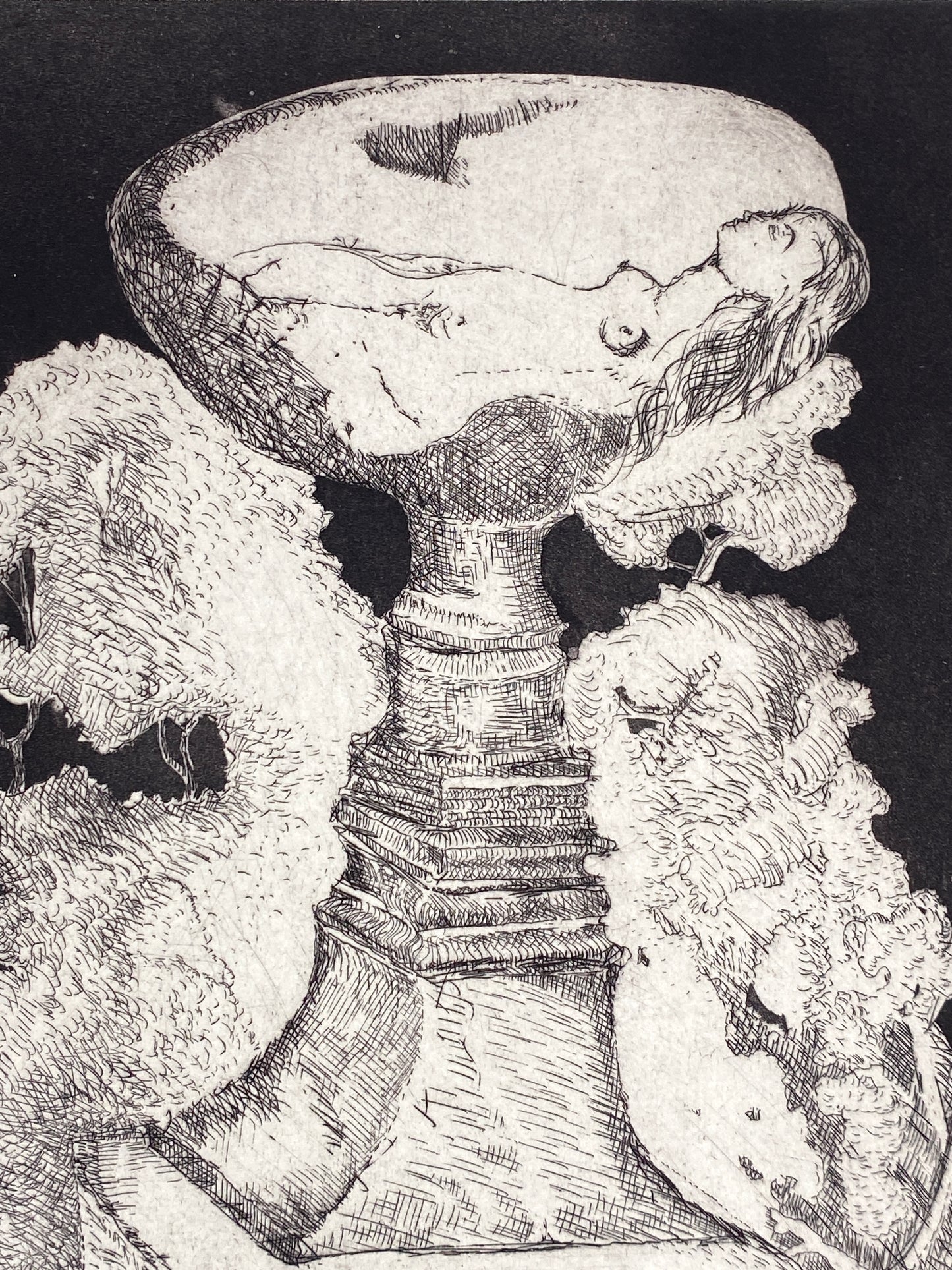 Surrealistische Radierung von Florian Merz, 1974