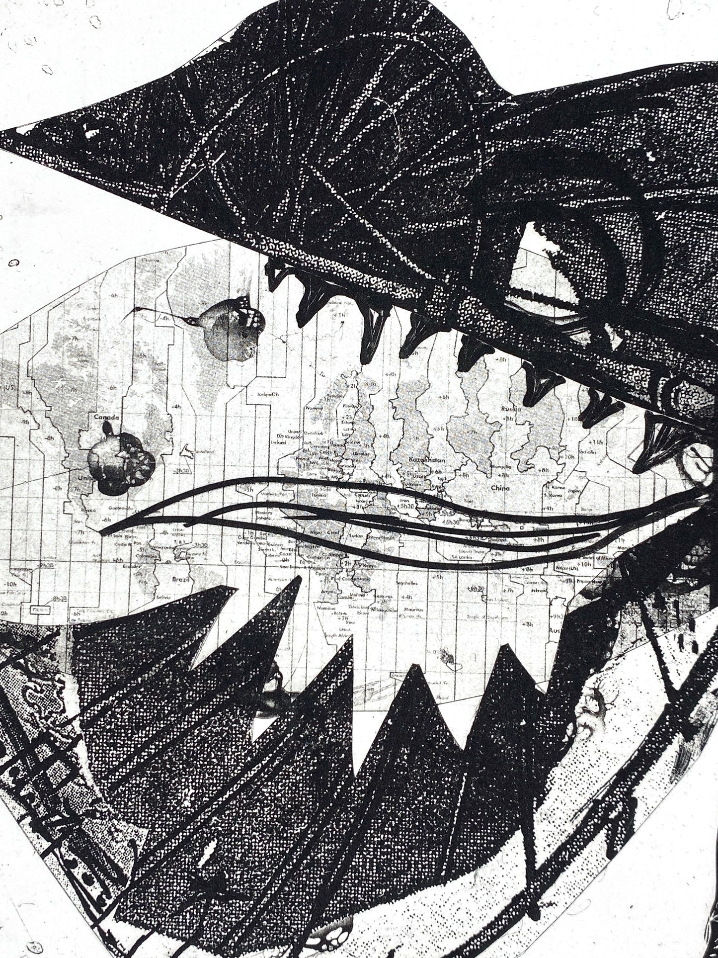 Spektakuläre Radiercollage mit einem Chamäleon von Inge Koch (1934–2016), 2004