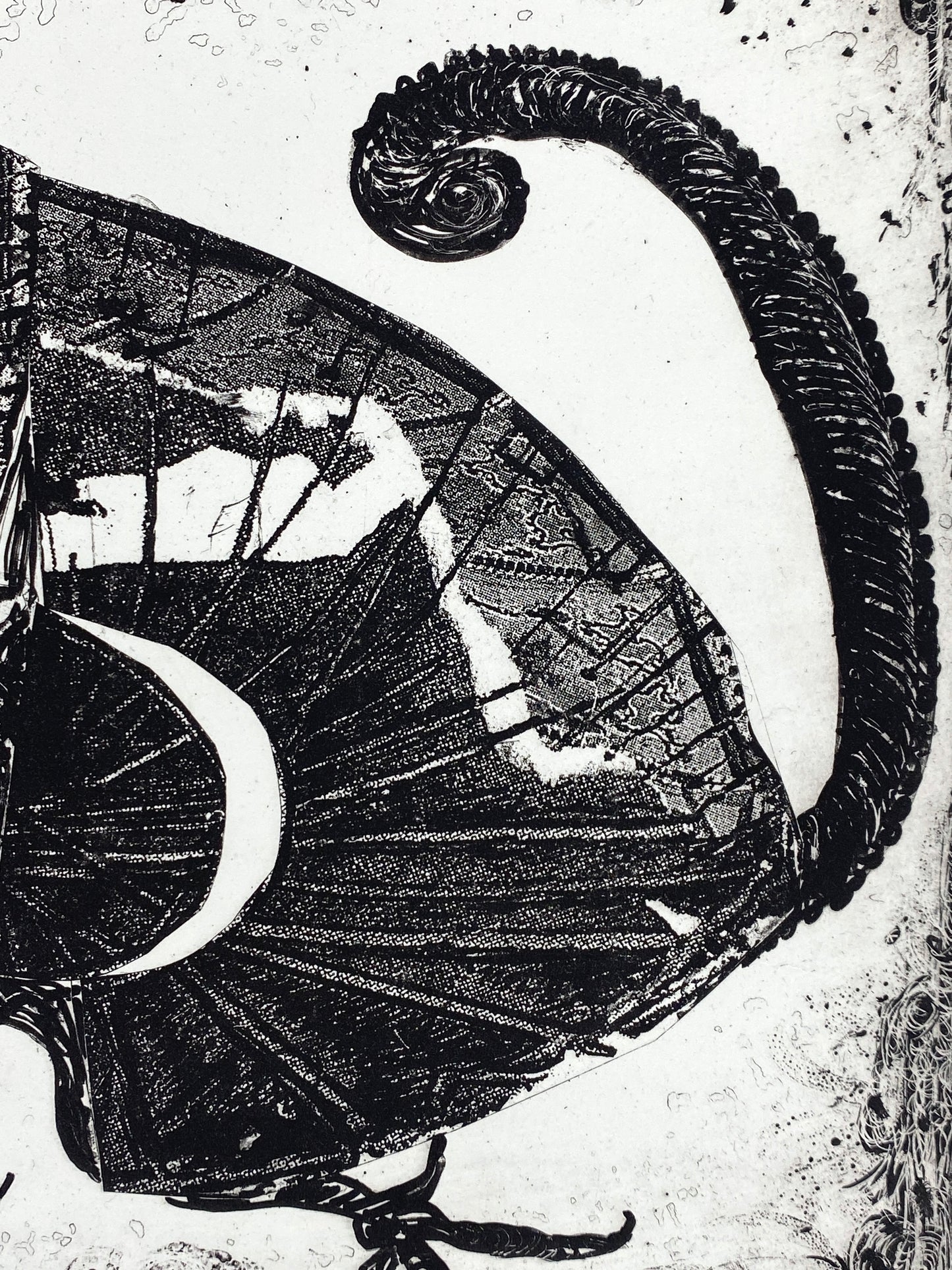 Spektakuläre Radiercollage mit einem Chamäleon von Inge Koch (1934–2016), 2004