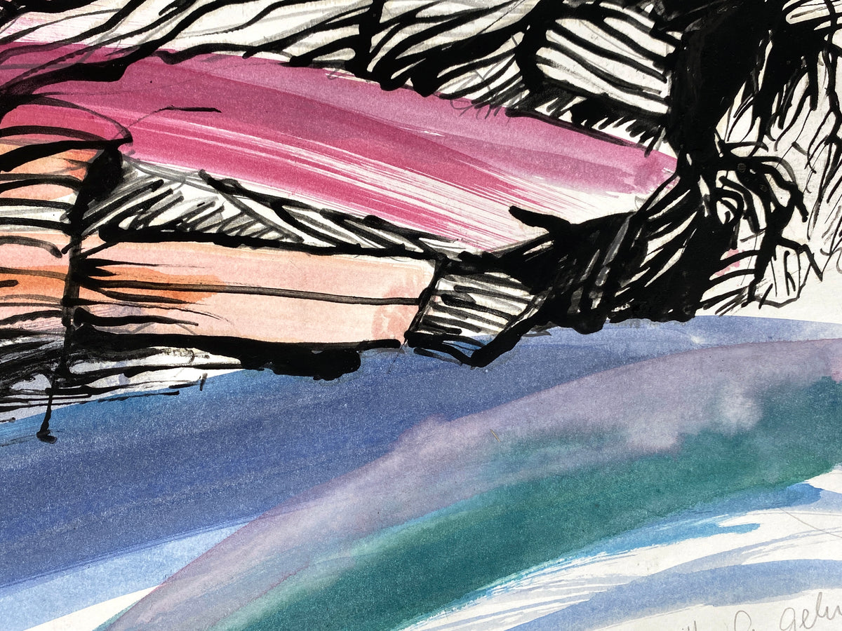 Großes, expressives Gemälde von Helga Engeln (1943–2024), abstrahierte Landschaftsansicht mit einer Darstellung von Felsen, 1998