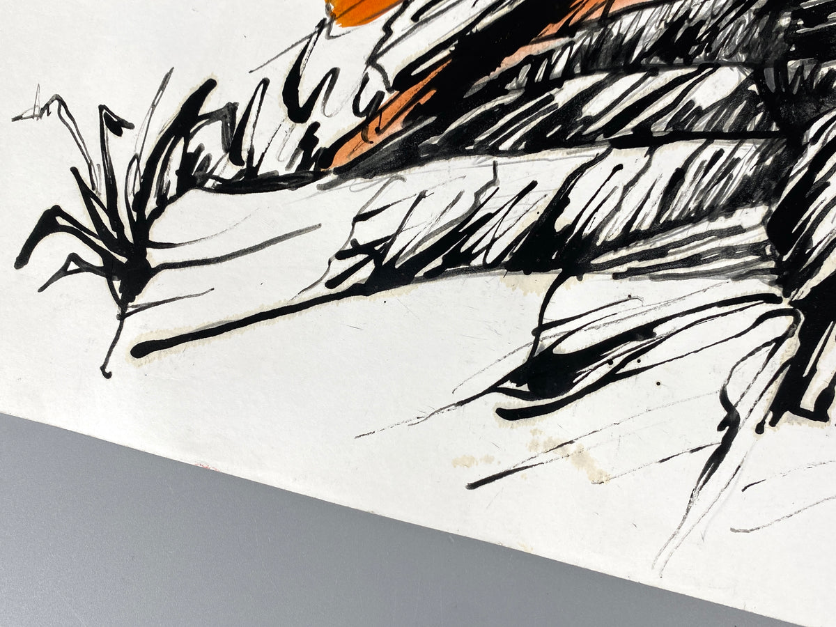 Großes, expressives Gemälde von Helga Engeln (1943–2024), abstrahierte Landschaftsansicht mit einer Darstellung von Felsen, 1998