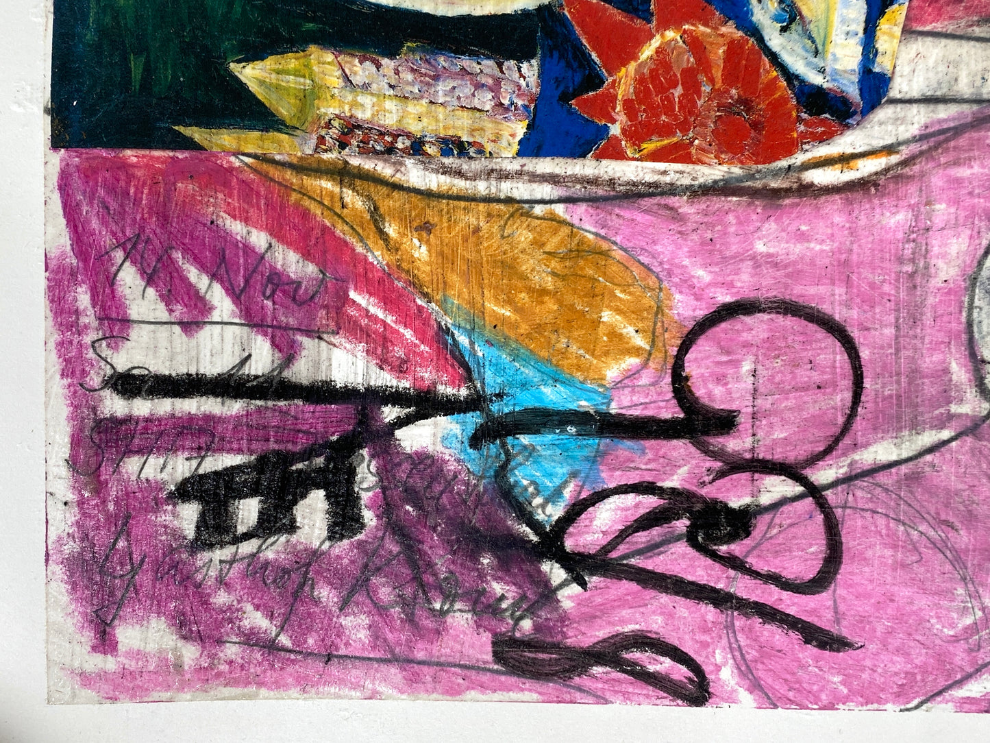 Signiertes Gemälde "Sexualisierte Szene" mit Offsetausschnitten auf leichtem Karton, unbekannter Künstler, 1998