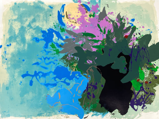 Handsignierter, farbenfroher Siebdruck mit glänzenden und matten Farben aus der Reihe "Mozart Suite" von Adi Holzer (geb. 1936), 1987