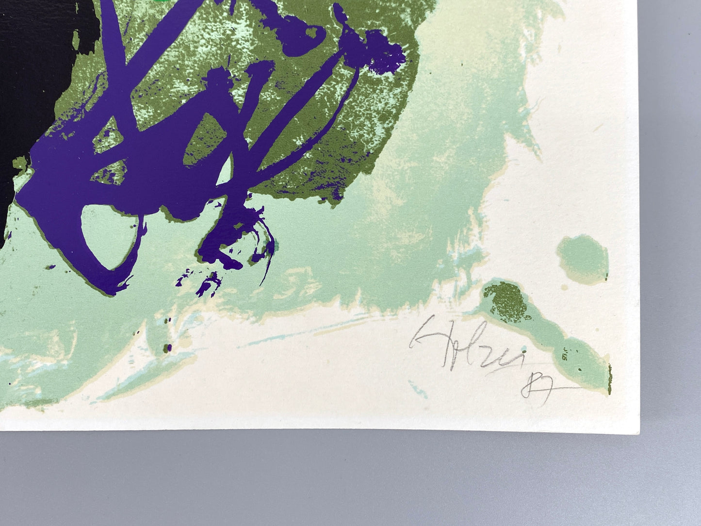 Handsignierter, farbenfroher Siebdruck mit glänzenden und matten Farben aus der Reihe "Mozart Suite" von Adi Holzer (geb. 1936), 1987