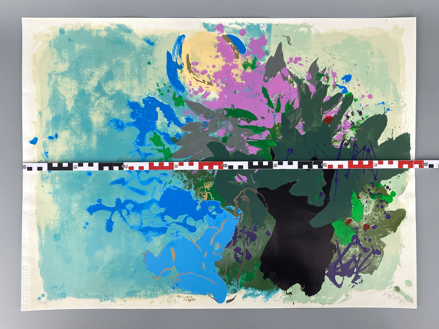 Handsignierter, farbenfroher Siebdruck mit glänzenden und matten Farben aus der Reihe "Mozart Suite" von Adi Holzer (geb. 1936), 1987