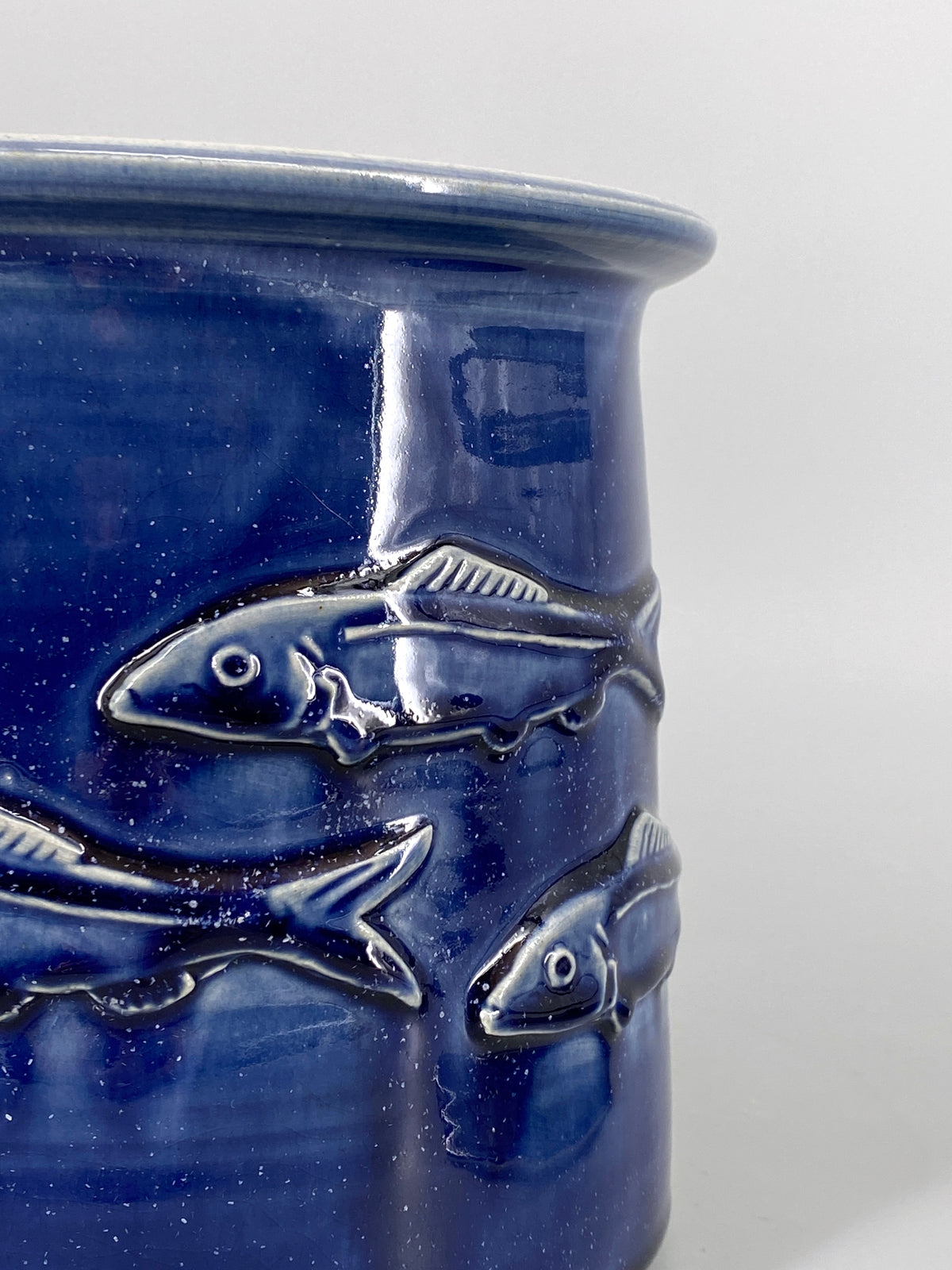 großer maritimer vintage Topf / Aufbewahrung / Vorratsdose mit Fischen aus Keramik