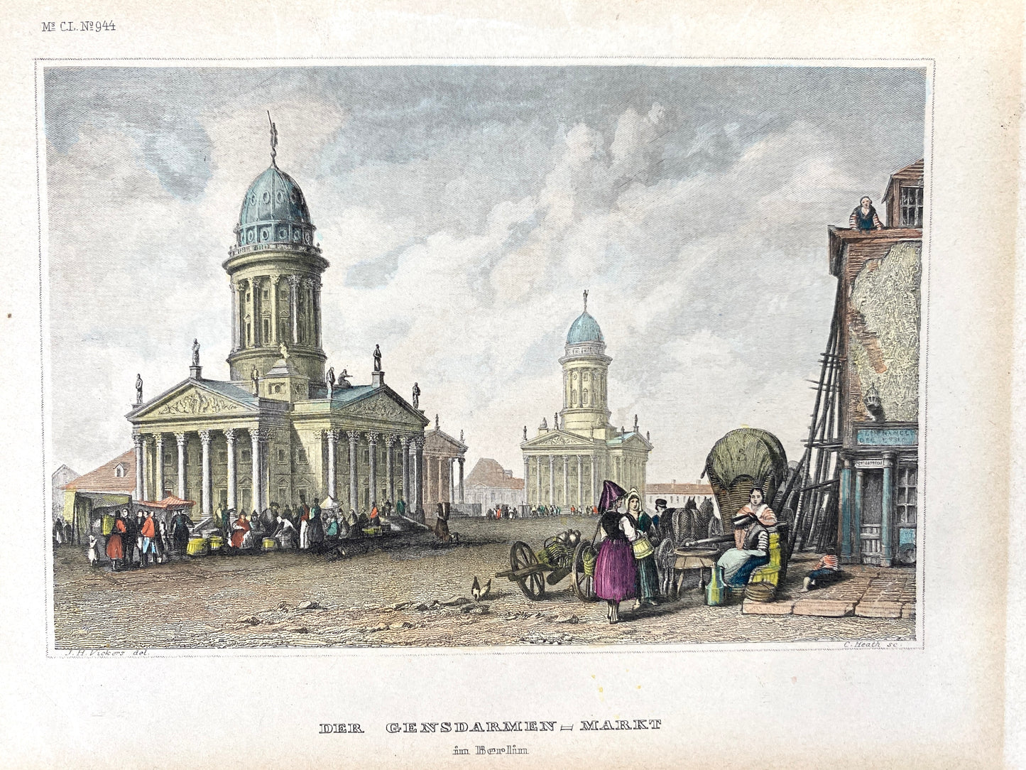 5x Sammlung von Stahlstichen Berlin, ua. Gendarmenmarkt, Schloss/Spree..