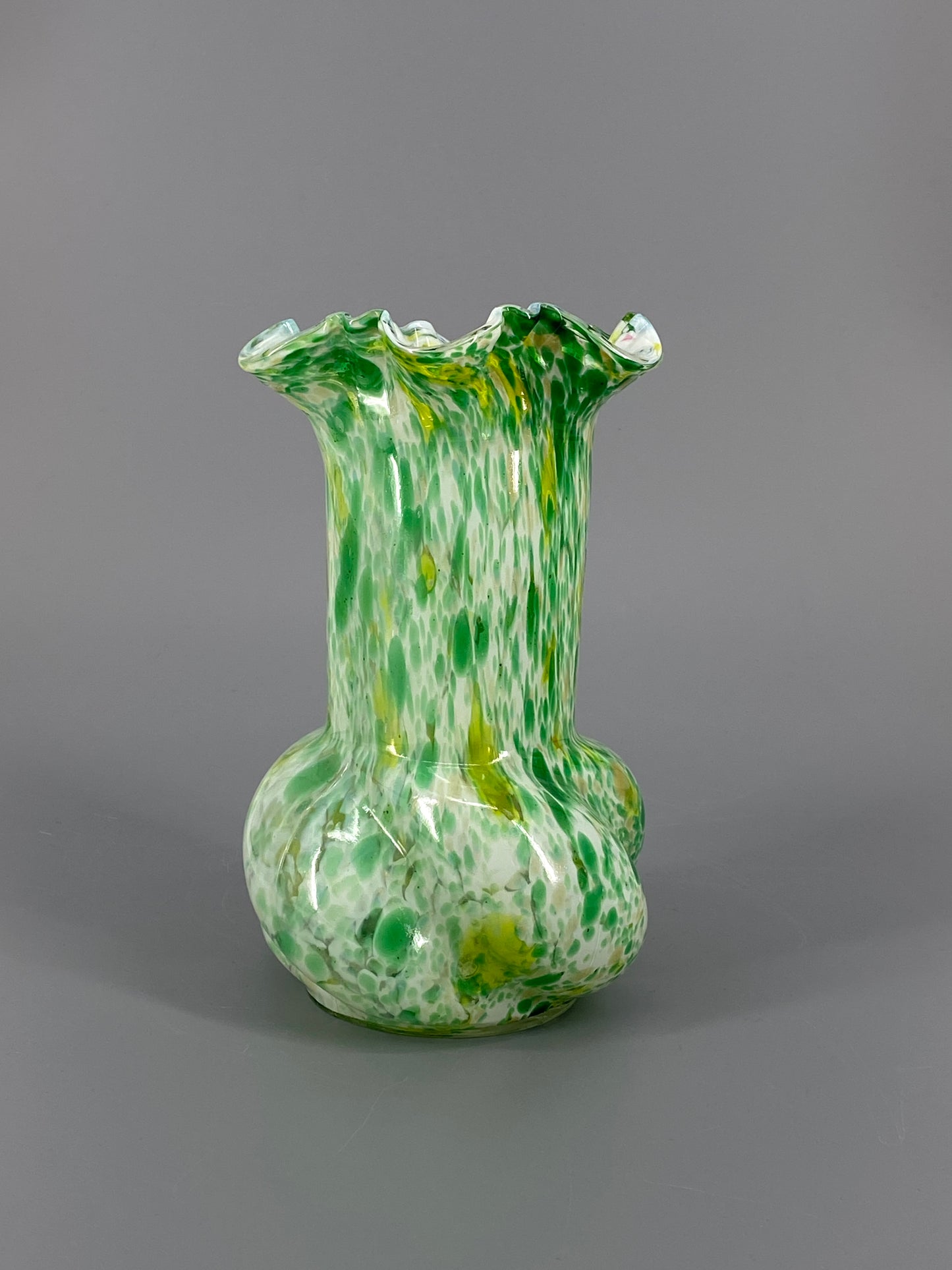 Murano Glas Vase, grün und weiß gesprenkelt, 70er
