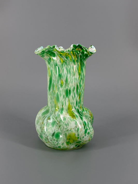 Murano Glas Vase, grün und weiß gesprenkelt, 70er