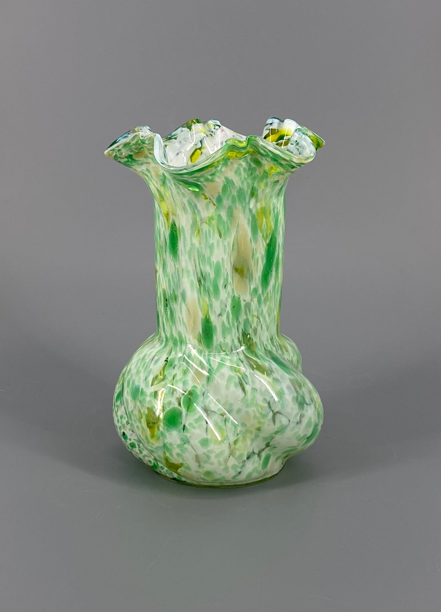 Murano Glas Vase, grün und weiß gesprenkelt, 70er