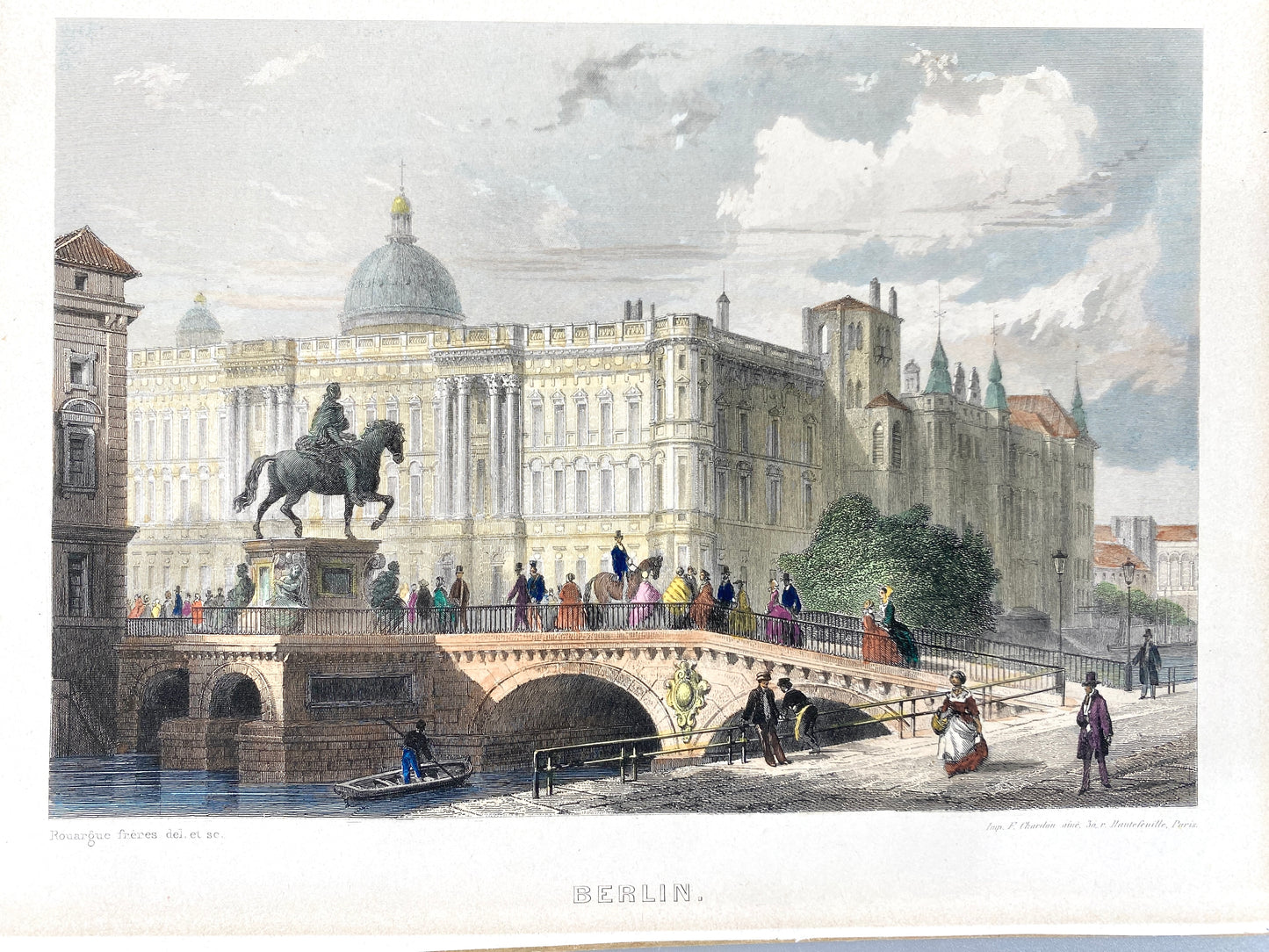 5x Sammlung von Stahlstichen Berlin, ua. Gendarmenmarkt, Schloss/Spree..