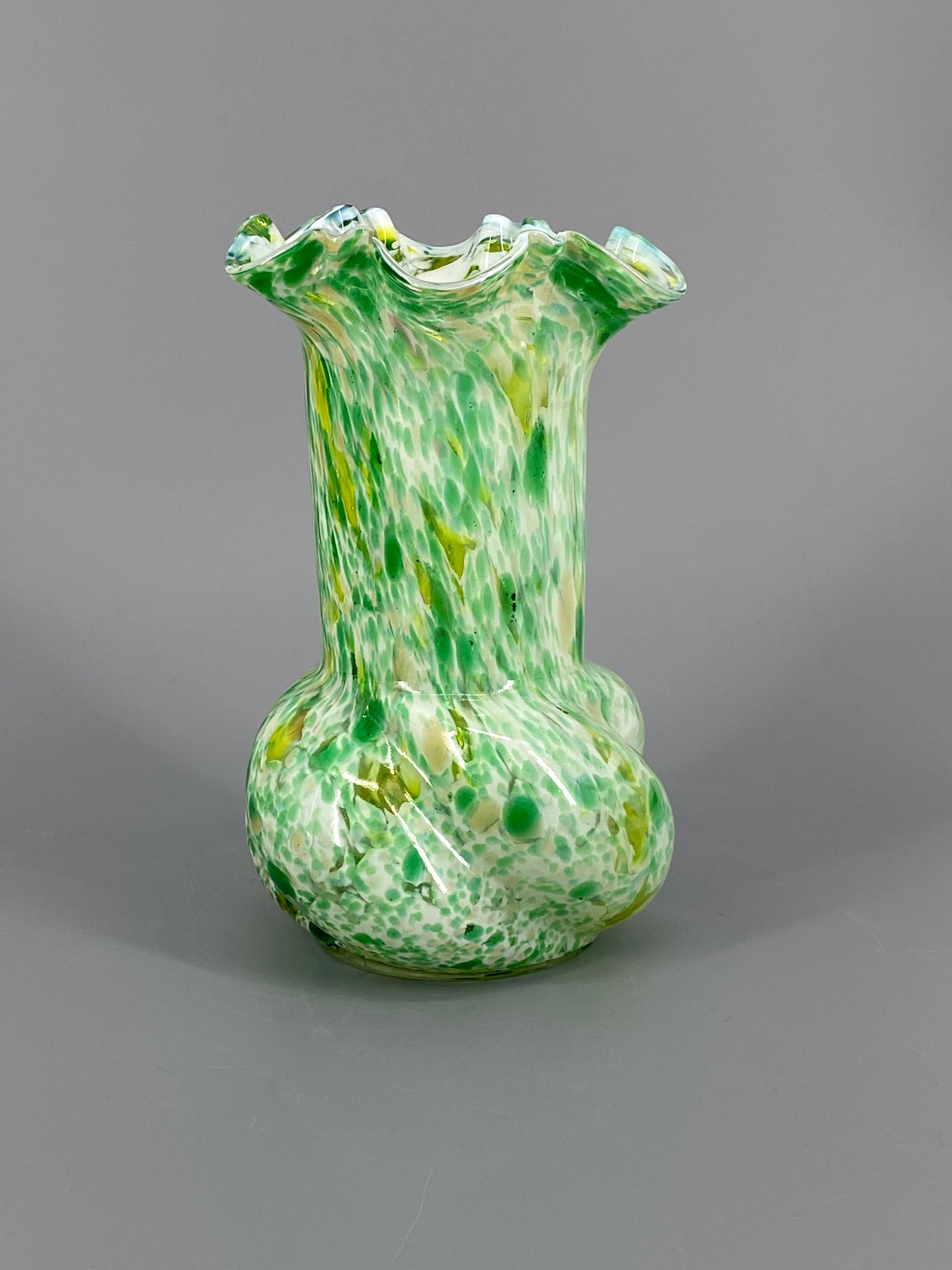 Murano Glas Vase, grün und weiß gesprenkelt, 70er