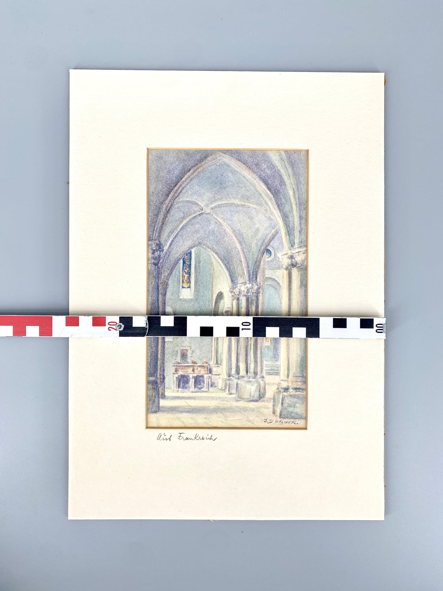 Aquarell, Innenansicht einer Kathedrale in Blau