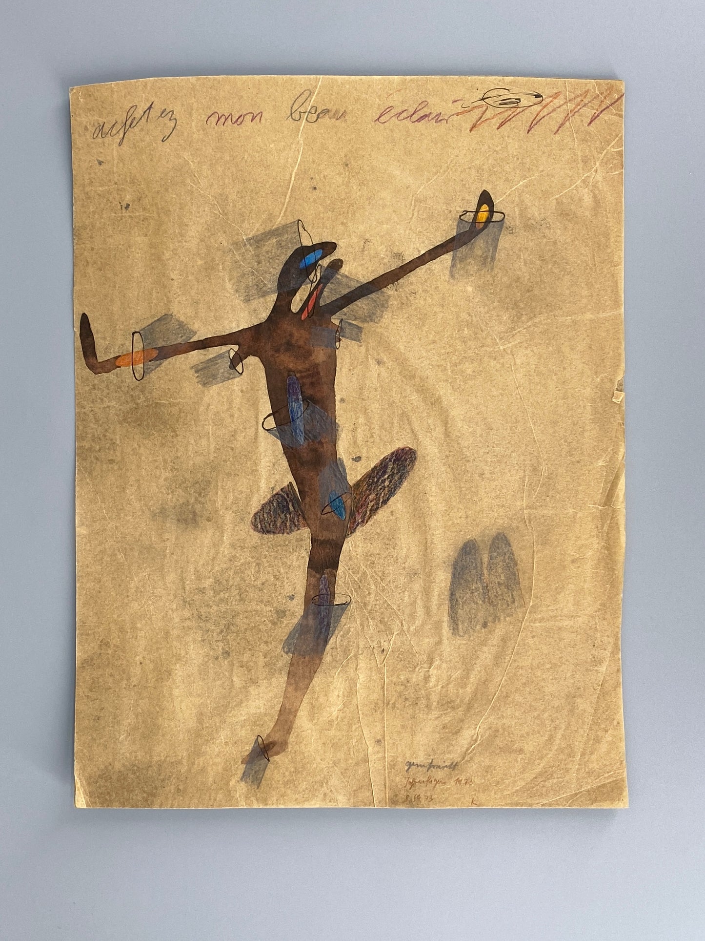Gemälde "Christus am Kreuz" auf feinem Japanpapier von Dieter Krüll (geb. 1949), 1973