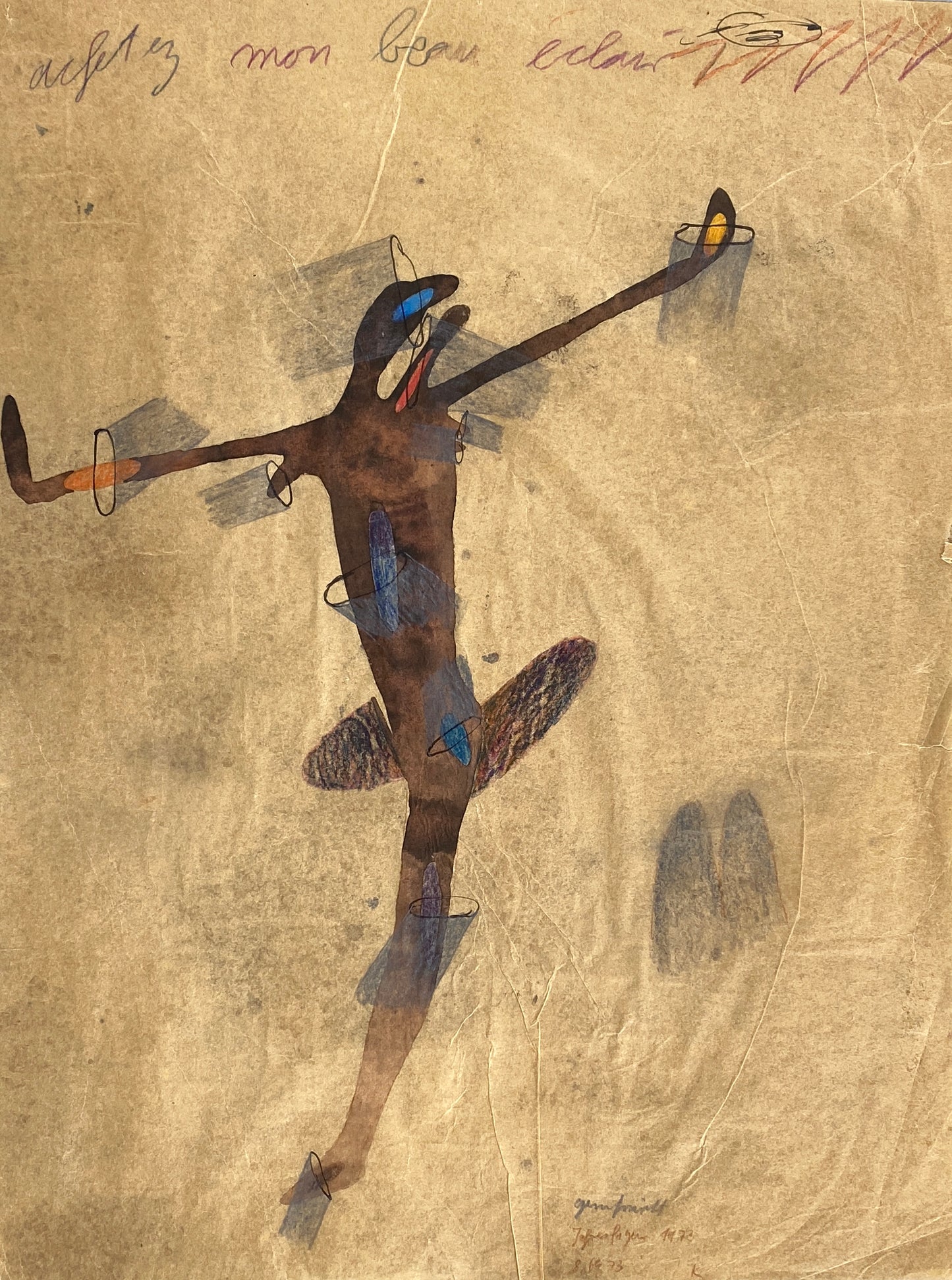 Gemälde "Christus am Kreuz" auf feinem Japanpapier von Dieter Krüll (geb. 1949), 1973