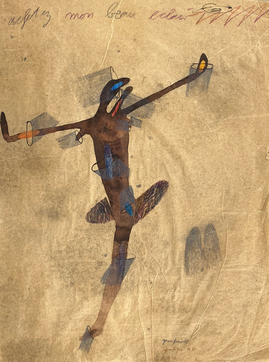 Gemälde "Christus am Kreuz" auf feinem Japanpapier von Dieter Krüll (geb. 1949), 1973