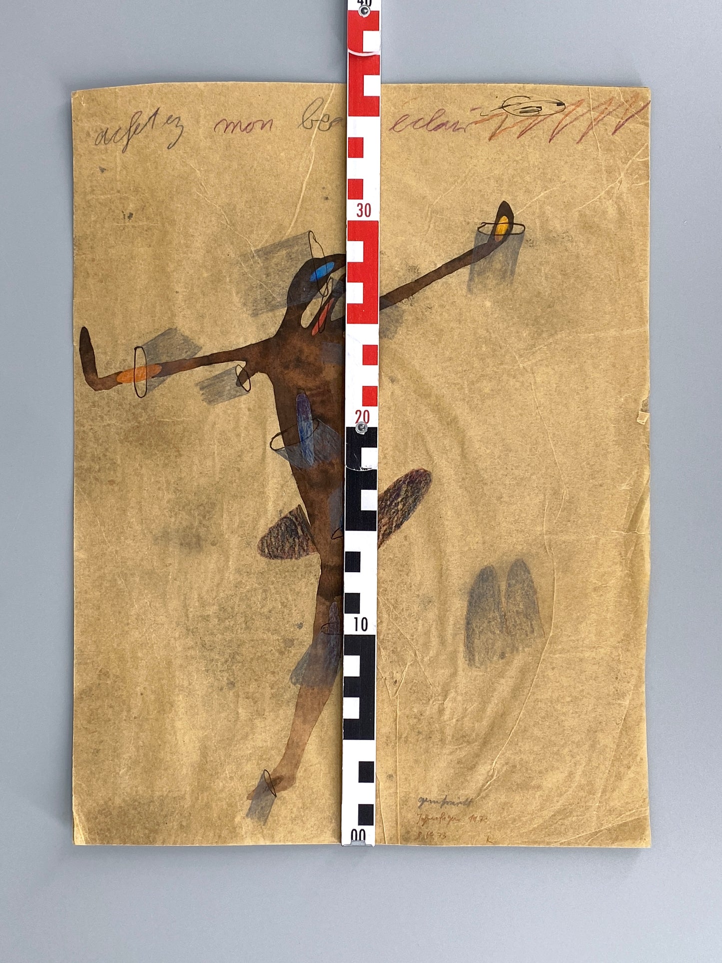 Gemälde "Christus am Kreuz" auf feinem Japanpapier von Dieter Krüll (geb. 1949), 1973