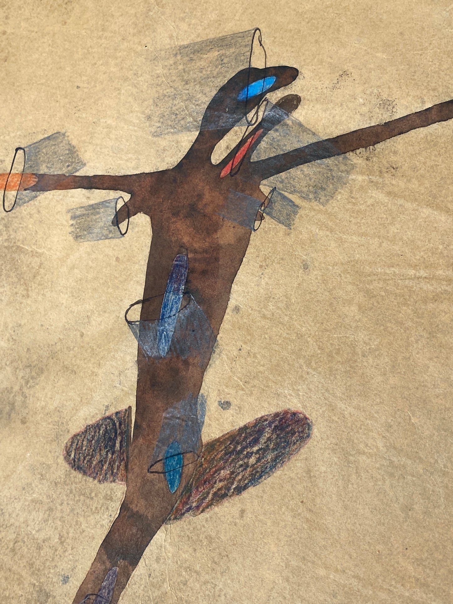Gemälde "Christus am Kreuz" auf feinem Japanpapier von Dieter Krüll (geb. 1949), 1973