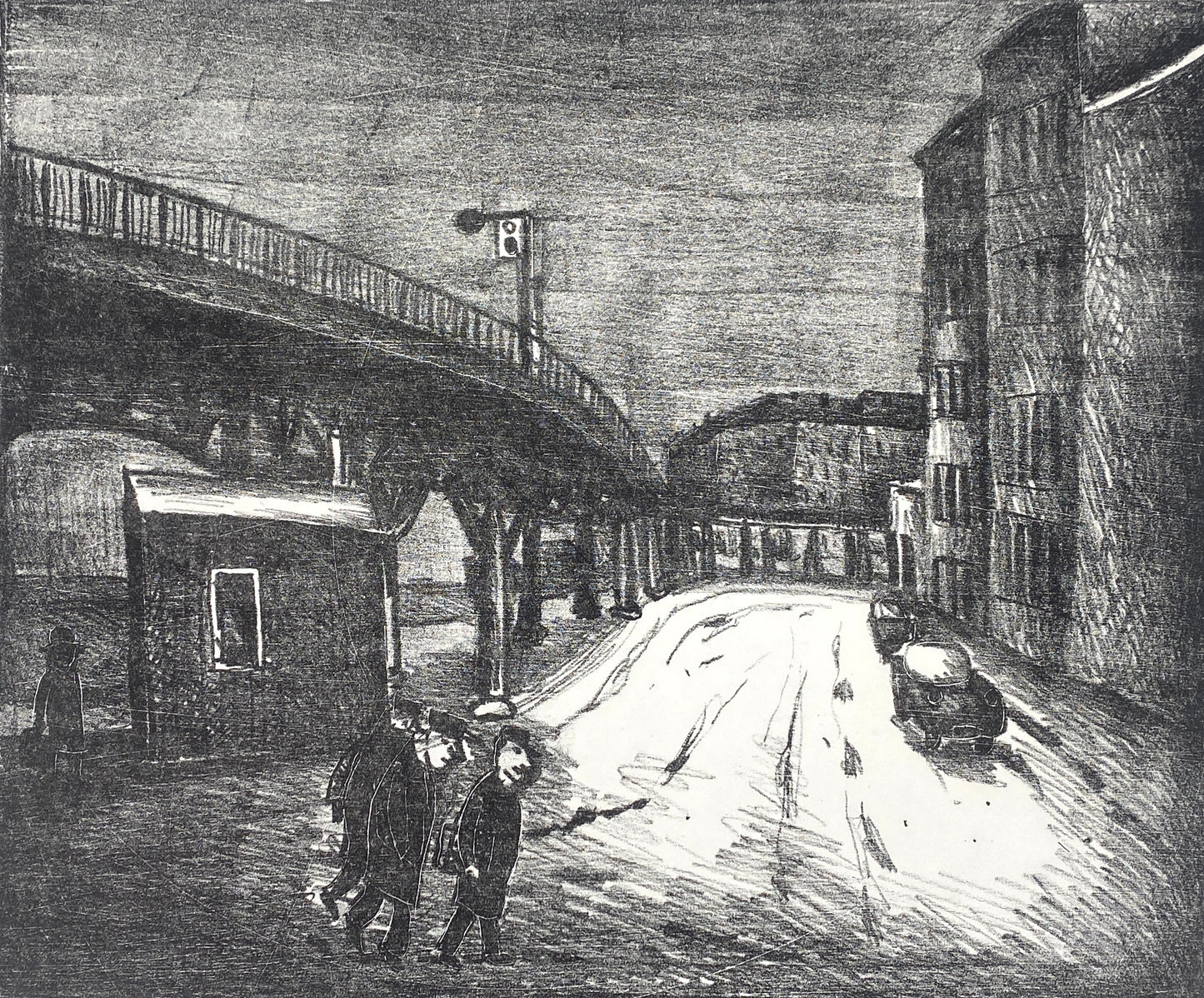 Signierte und nummerierte Lithografie "Das Grenzhäuschen an der Oberbaumbrücke" von Kurt Mühlenhaupt (1921–2006), 1971