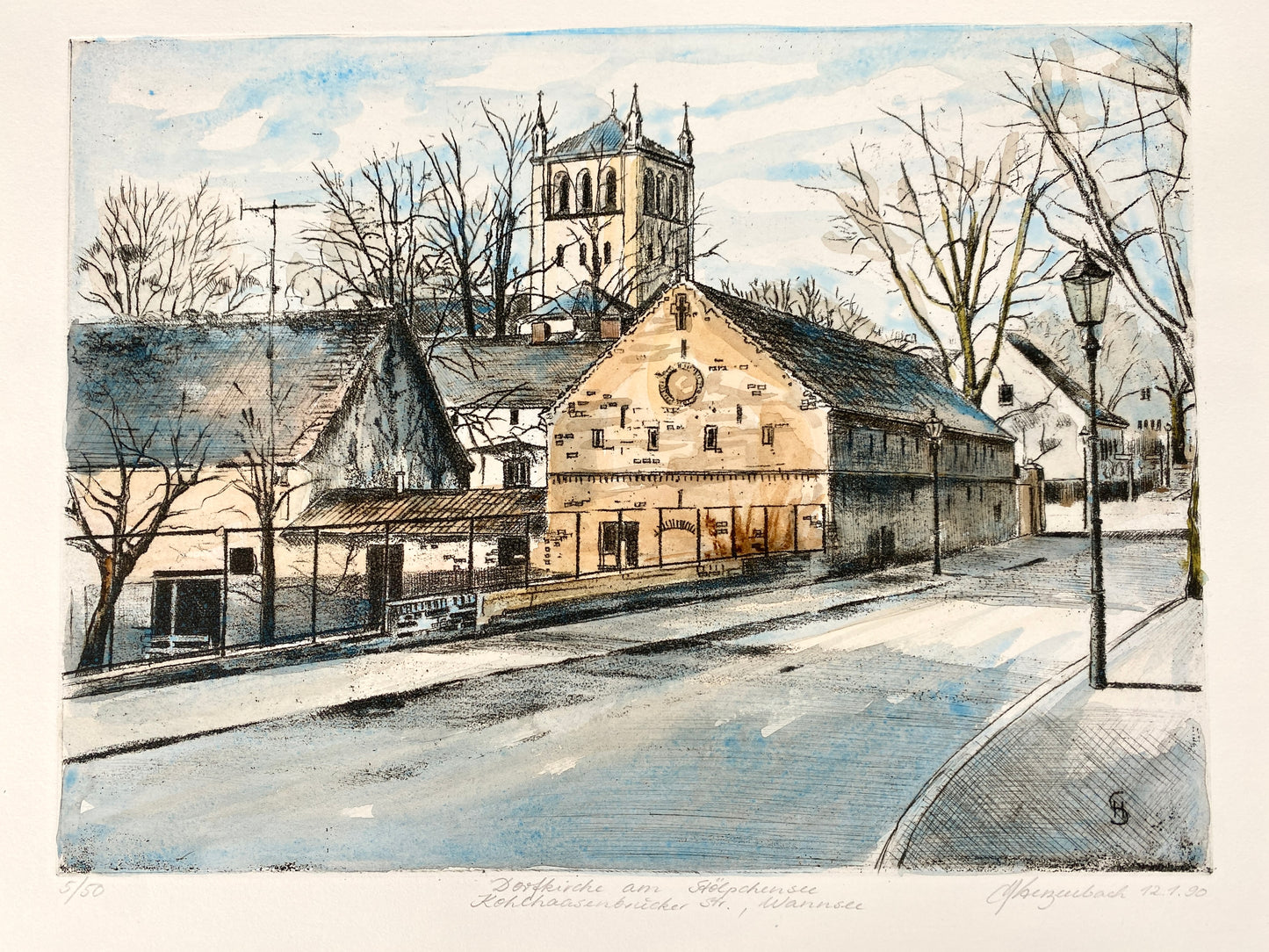 Heinz Sterzenbach - Kirche Stolpensee, Wannsee Berlin. Radierung