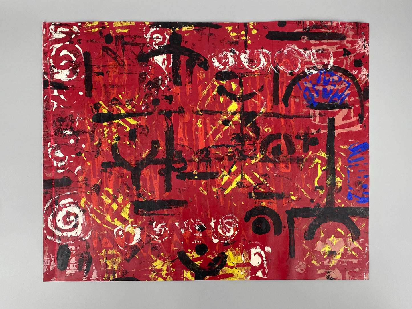 Gemälde / Textilentwurf "Hieroglyphen" von Gertrud Kelletat, mit Stempel der Künstlerin, 60er