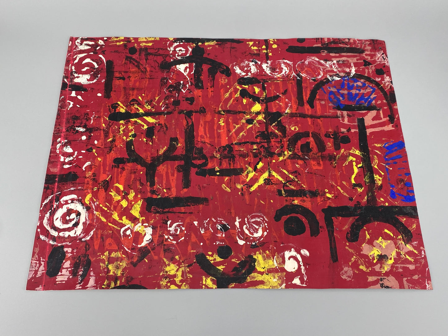 Gemälde / Textilentwurf "Hieroglyphen" von Gertrud Kelletat, mit Stempel der Künstlerin, 60er