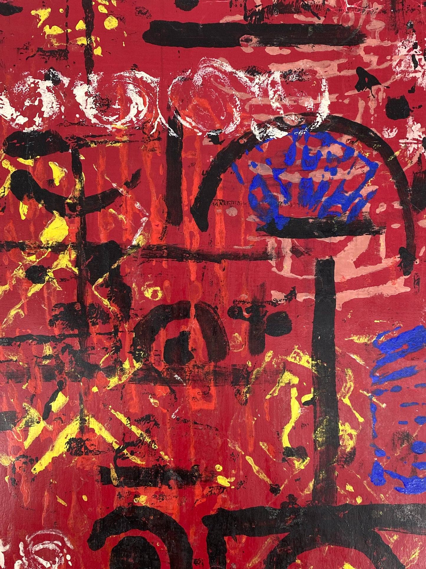 Gemälde / Textilentwurf "Hieroglyphen" von Gertrud Kelletat, mit Stempel der Künstlerin, 60er