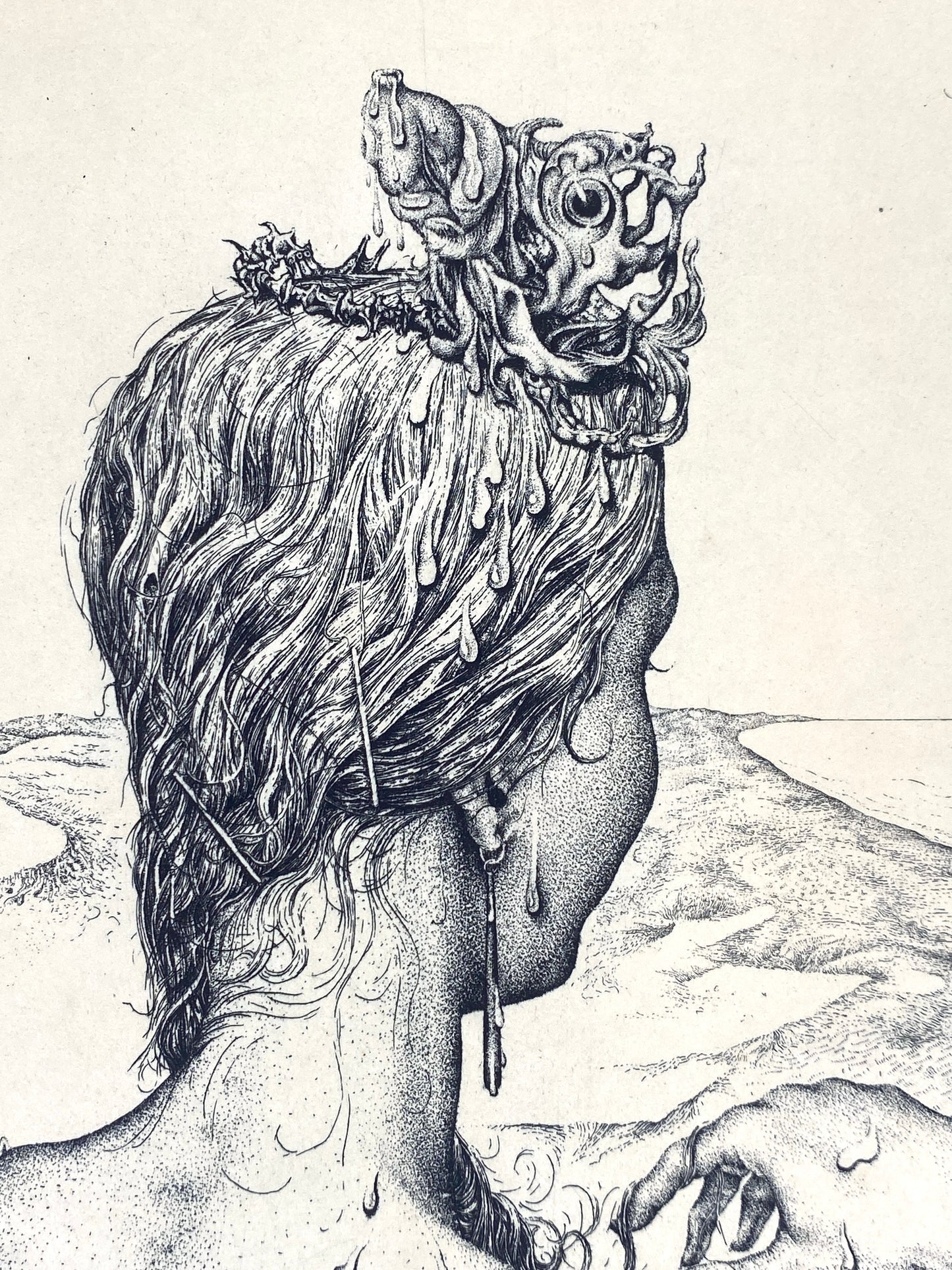 Signierte, sürrealistische Radierung "Erwartung" von Wolfgang Rabl