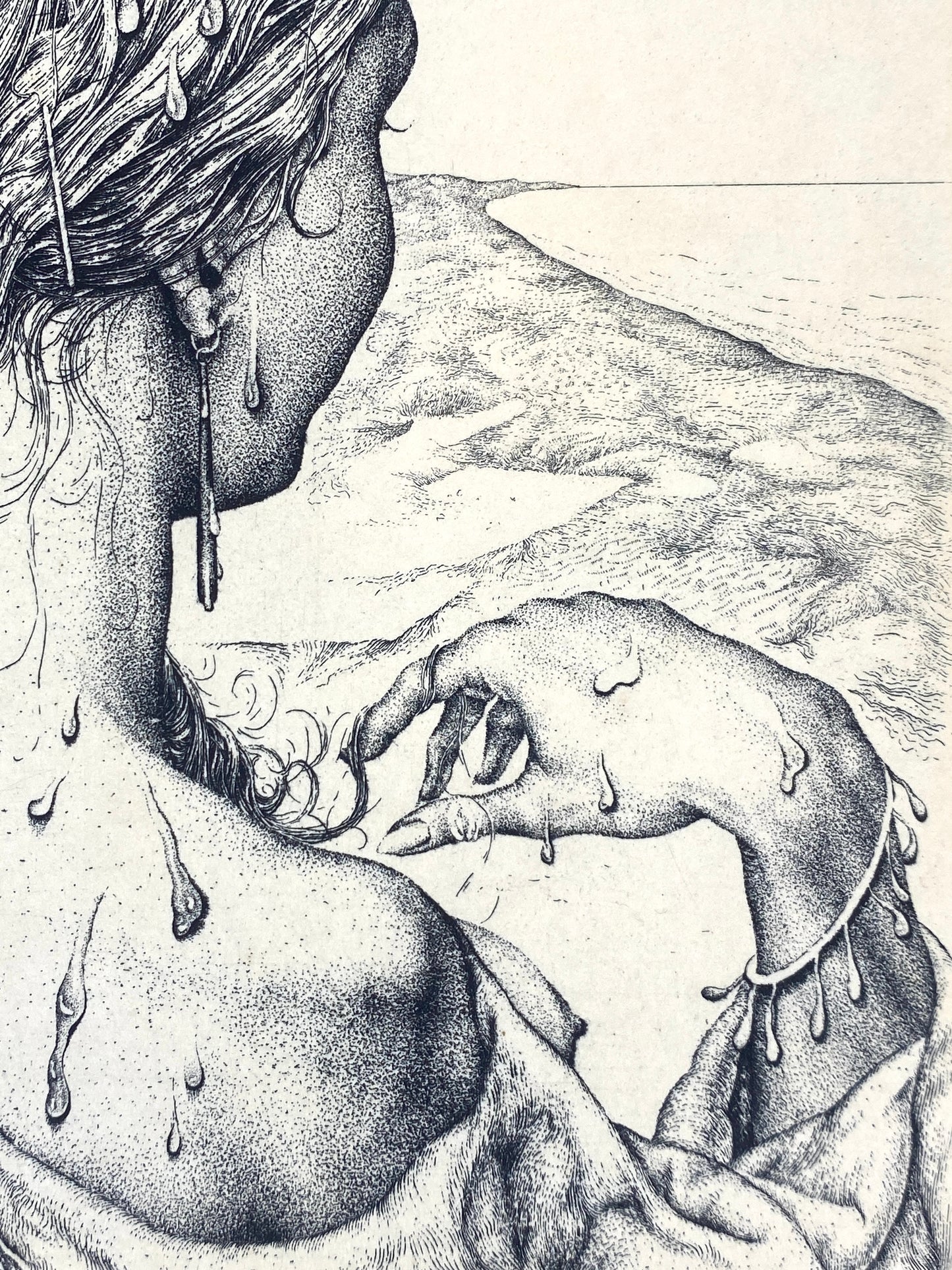 Signierte, sürrealistische Radierung "Erwartung" von Wolfgang Rabl
