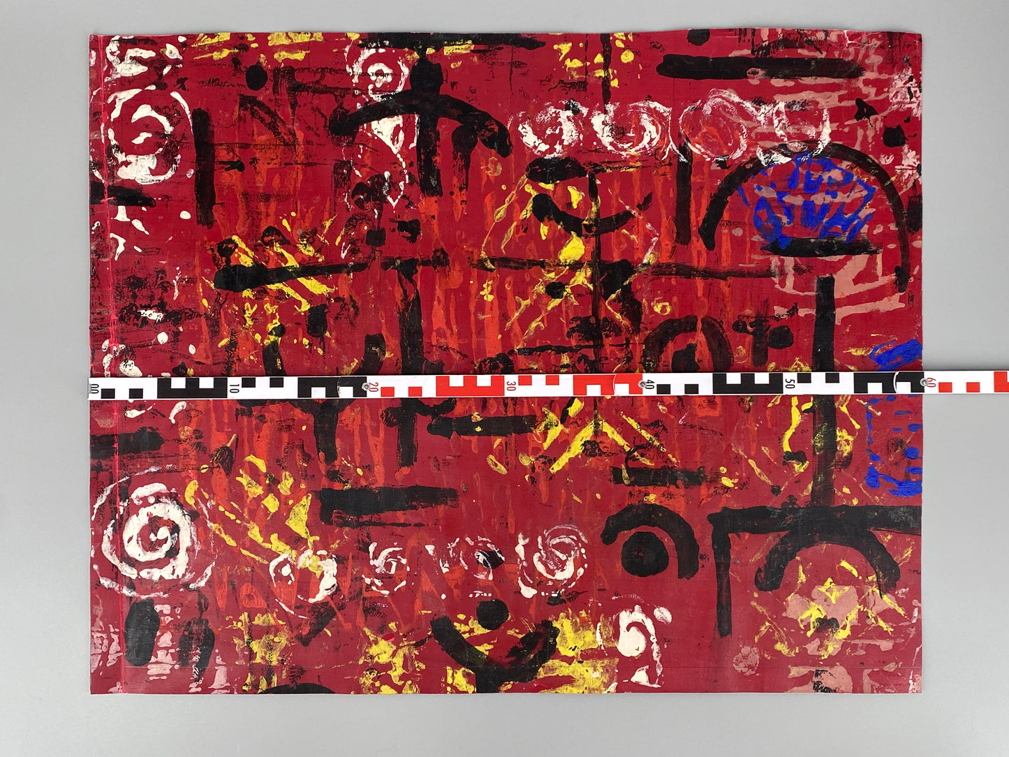 Gemälde / Textilentwurf "Hieroglyphen" von Gertrud Kelletat, mit Stempel der Künstlerin, 60er