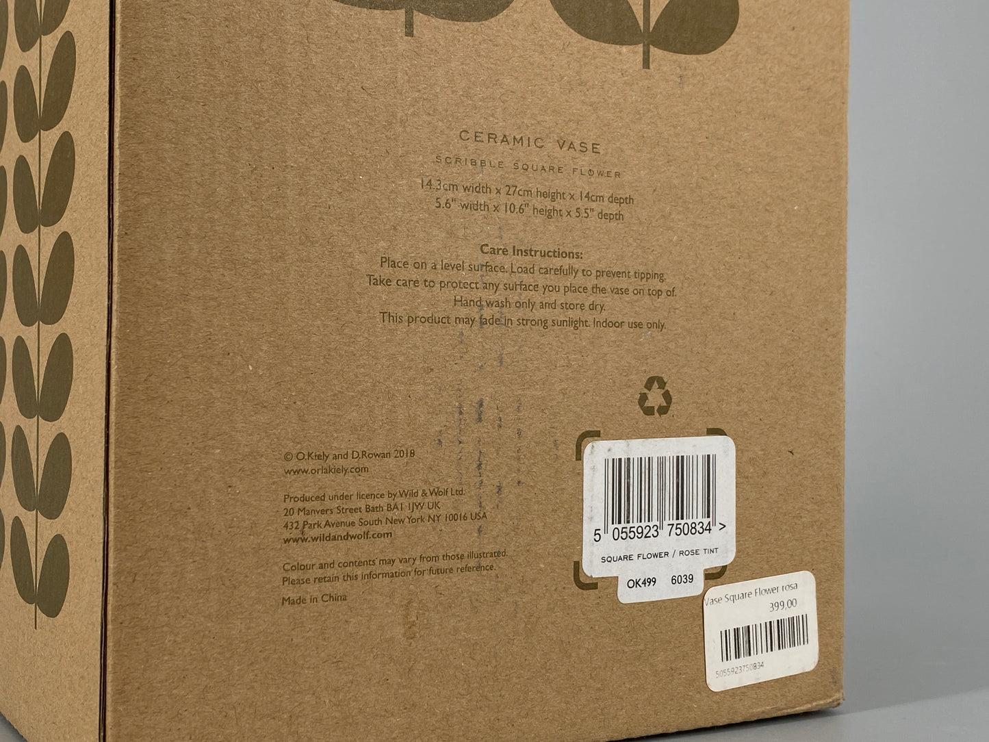 Keramikvase in Rosa von Orla Kiely in Originalverpackung, 2018