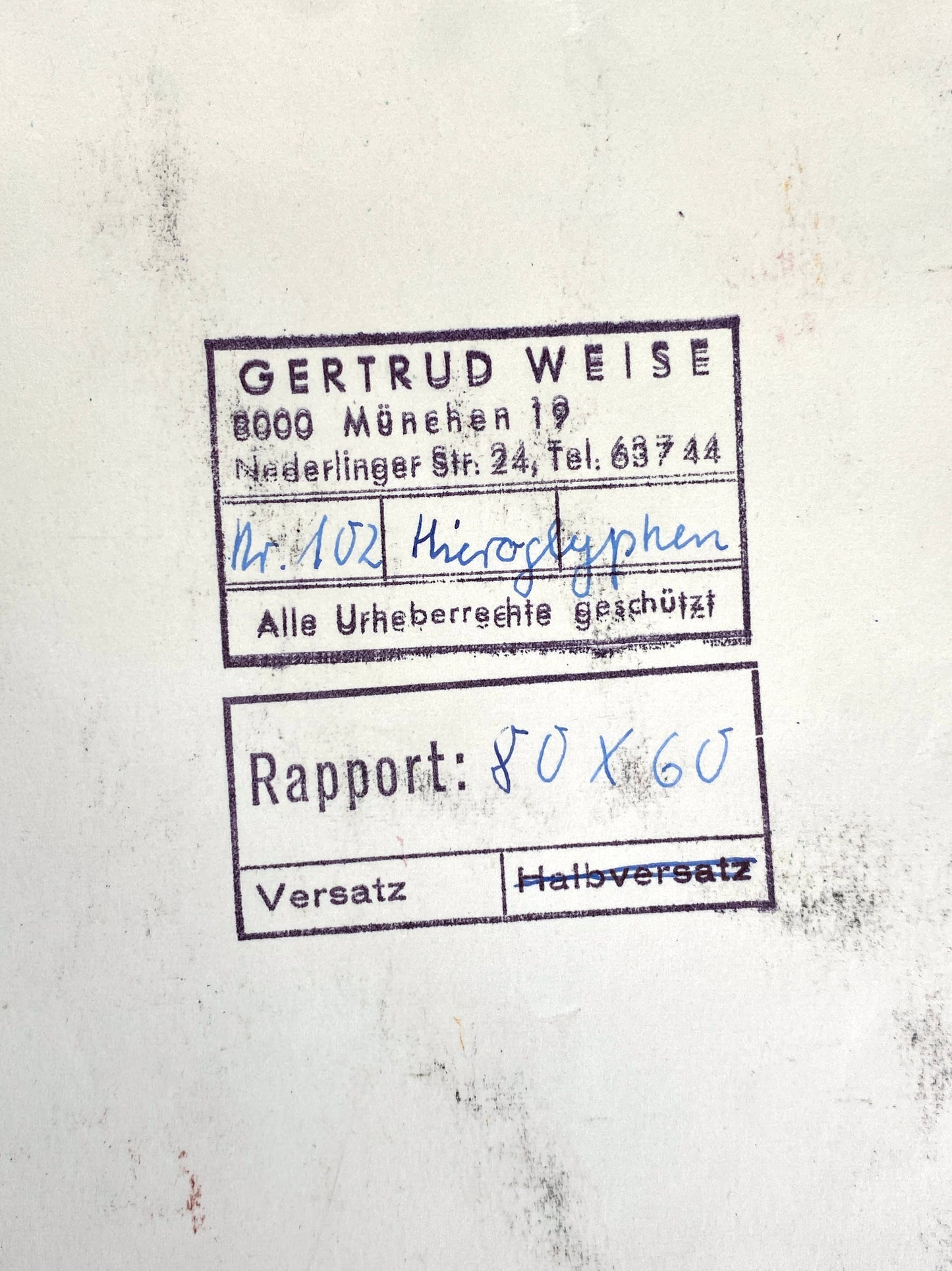 Gemälde / Textilentwurf "Hieroglyphen" von Gertrud Kelletat, mit Stempel der Künstlerin, 60er