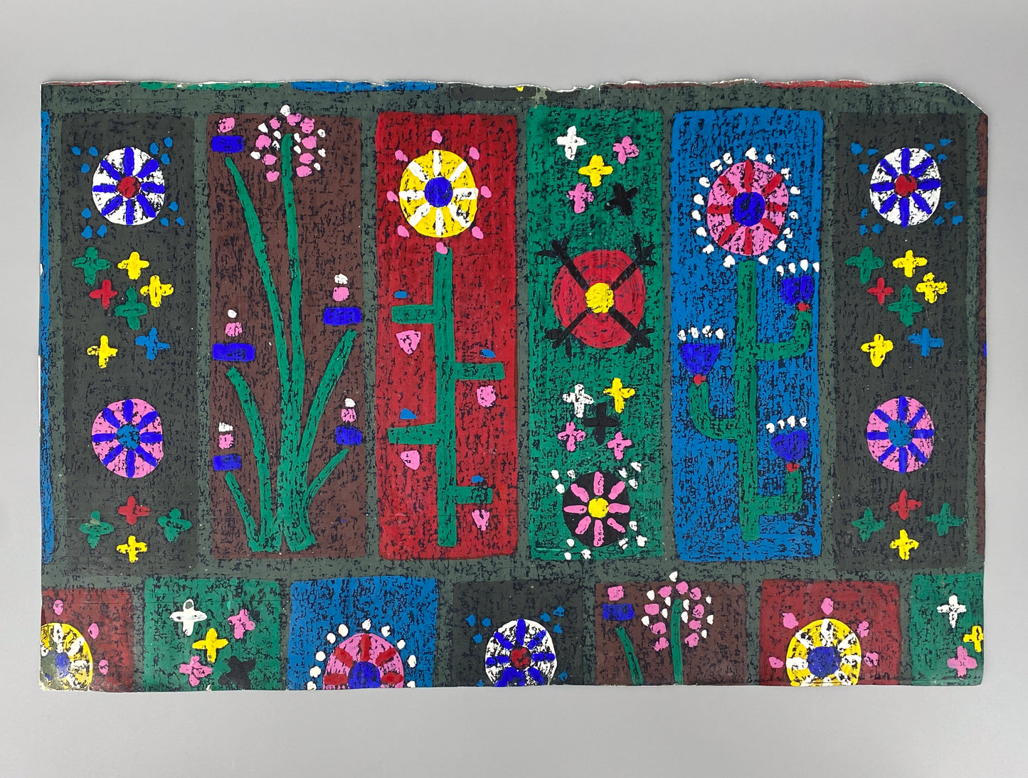 Farbenfroher Textilentwurf / Gemälde mit Blumenmotiv von Gertrud Kelletat (Gertrud Weise), 60er