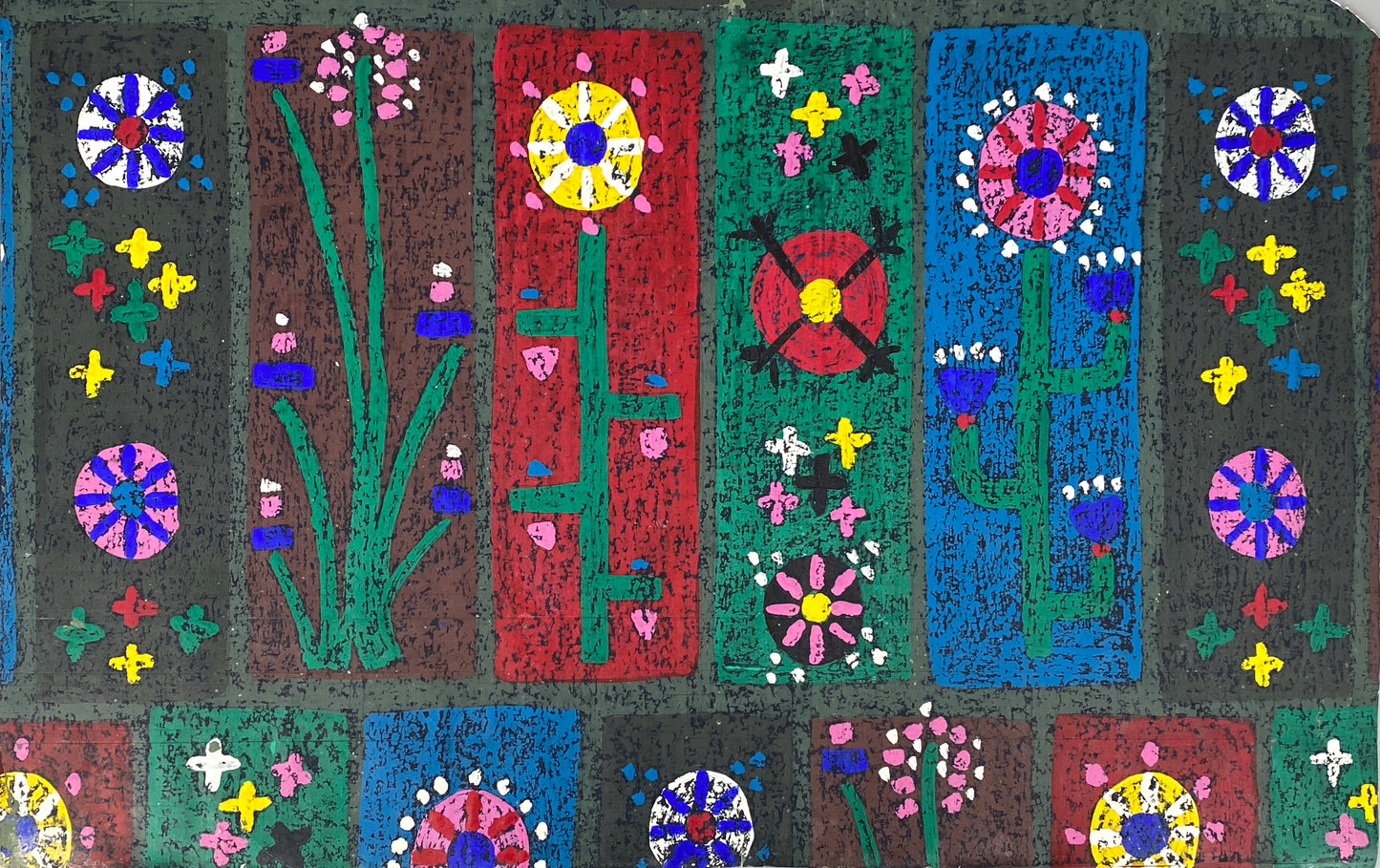 Farbenfroher Textilentwurf / Gemälde mit Blumenmotiv von Gertrud Kelletat (Gertrud Weise), 60er