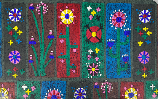 Farbenfroher Textilentwurf / Gemälde mit Blumenmotiv von Gertrud Kelletat (Gertrud Weise), 60er
