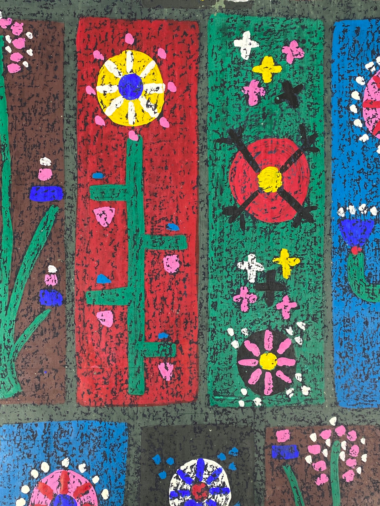 Farbenfroher Textilentwurf / Gemälde mit Blumenmotiv von Gertrud Kelletat (Gertrud Weise), 60er