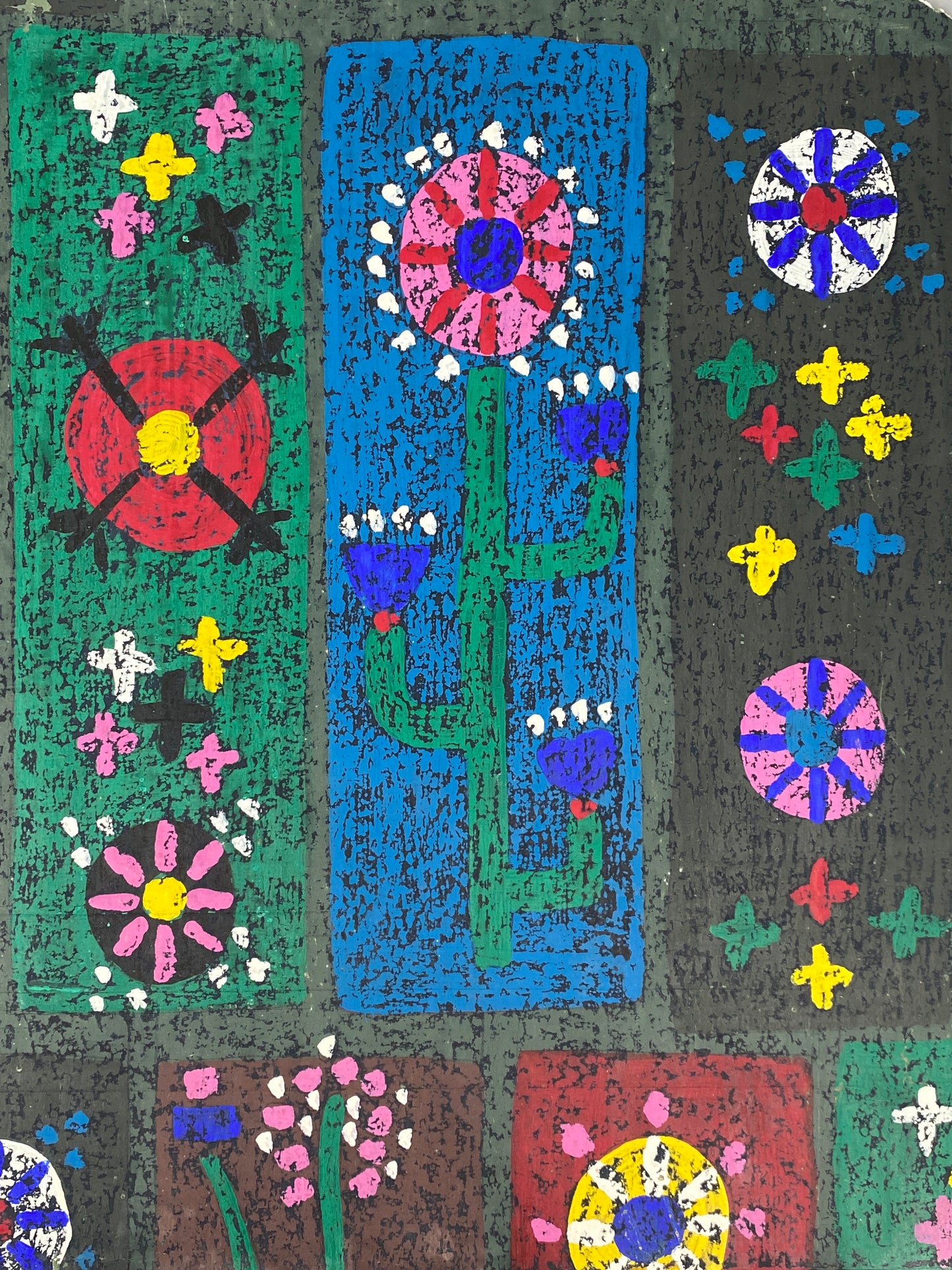 Farbenfroher Textilentwurf / Gemälde mit Blumenmotiv von Gertrud Kelletat (Gertrud Weise), 60er