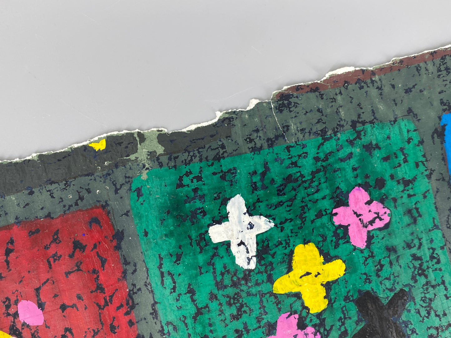 Farbenfroher Textilentwurf / Gemälde mit Blumenmotiv von Gertrud Kelletat (Gertrud Weise), 60er
