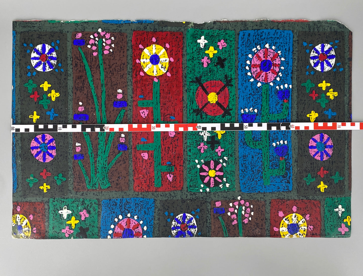 Farbenfroher Textilentwurf / Gemälde mit Blumenmotiv von Gertrud Kelletat (Gertrud Weise), 60er