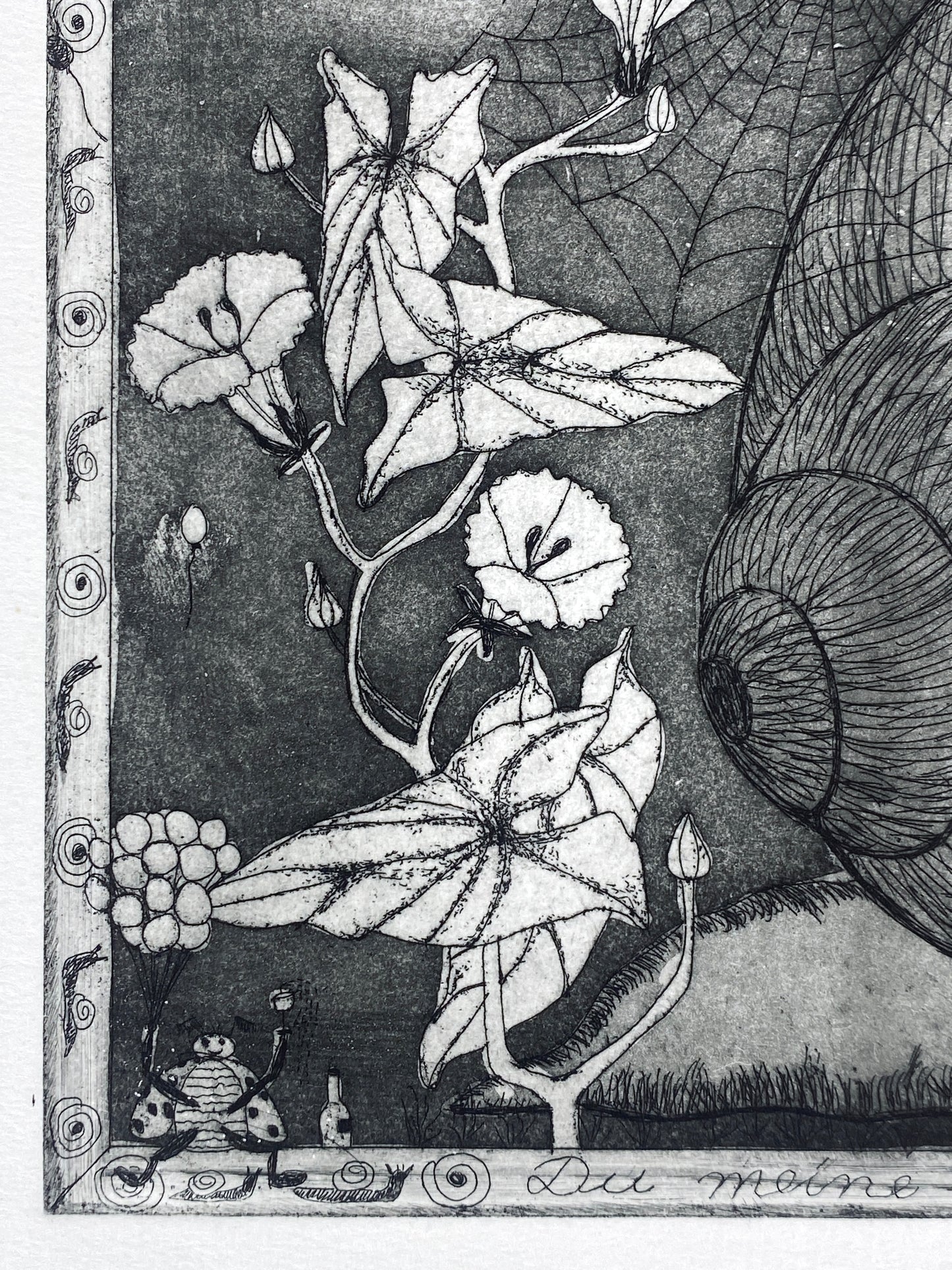 Lustige Radierung "Du meine süße Zuckerschnecke" von Hanna Tabarius-Becker, 1981