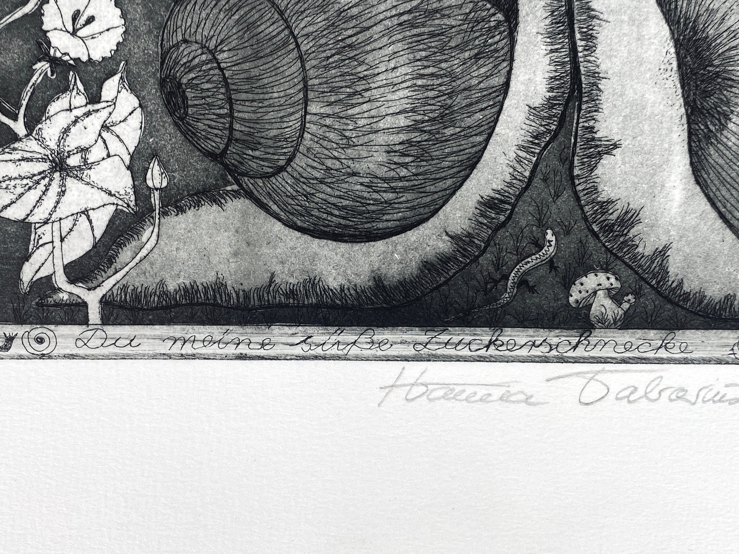 Lustige Radierung "Du meine süße Zuckerschnecke" von Hanna Tabarius-Becker, 1981