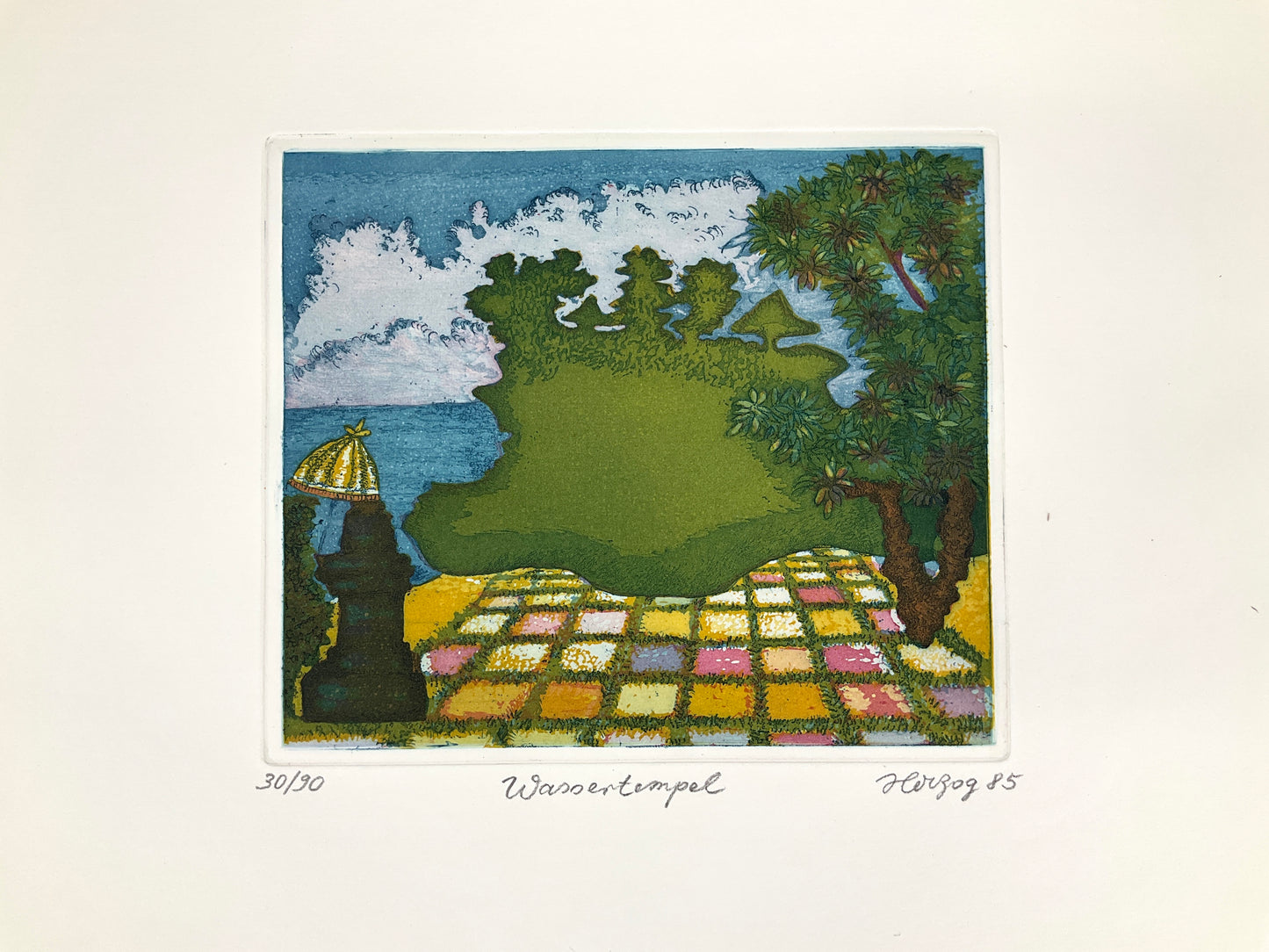 Farbradierung "Wassertempel" von Charlotte Herzog von Berg, 1985