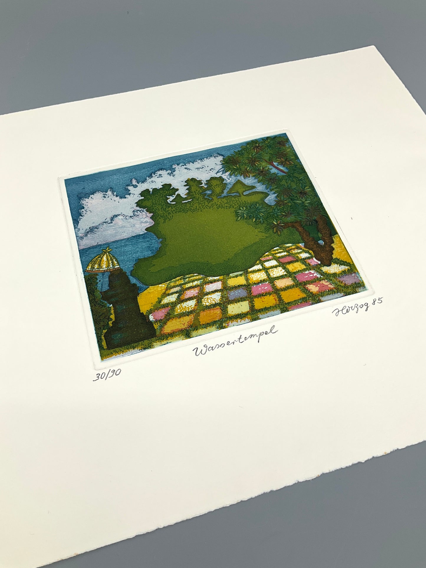 Farbradierung "Wassertempel" von Charlotte Herzog von Berg, 1985