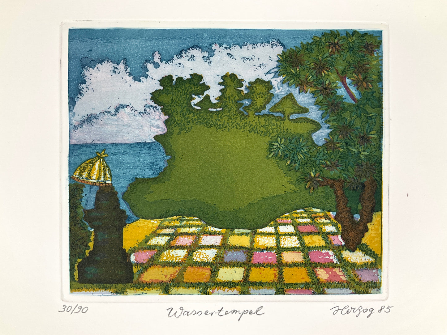 Farbradierung "Wassertempel" von Charlotte Herzog von Berg, 1985