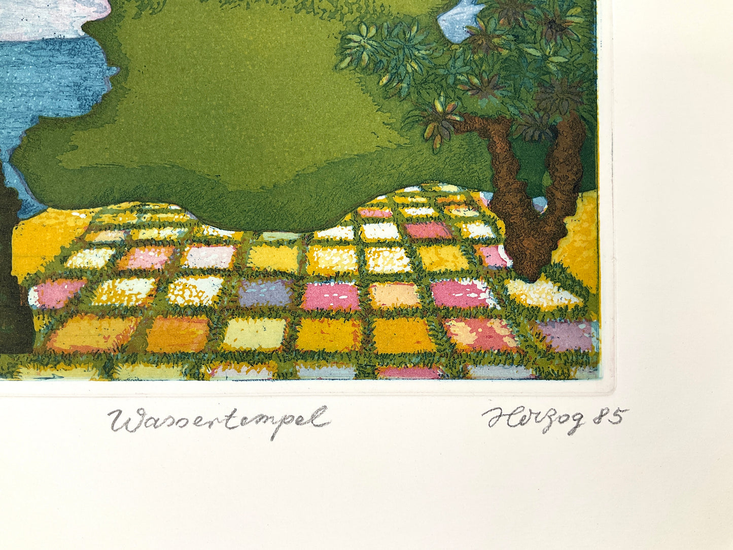 Farbradierung "Wassertempel" von Charlotte Herzog von Berg, 1985