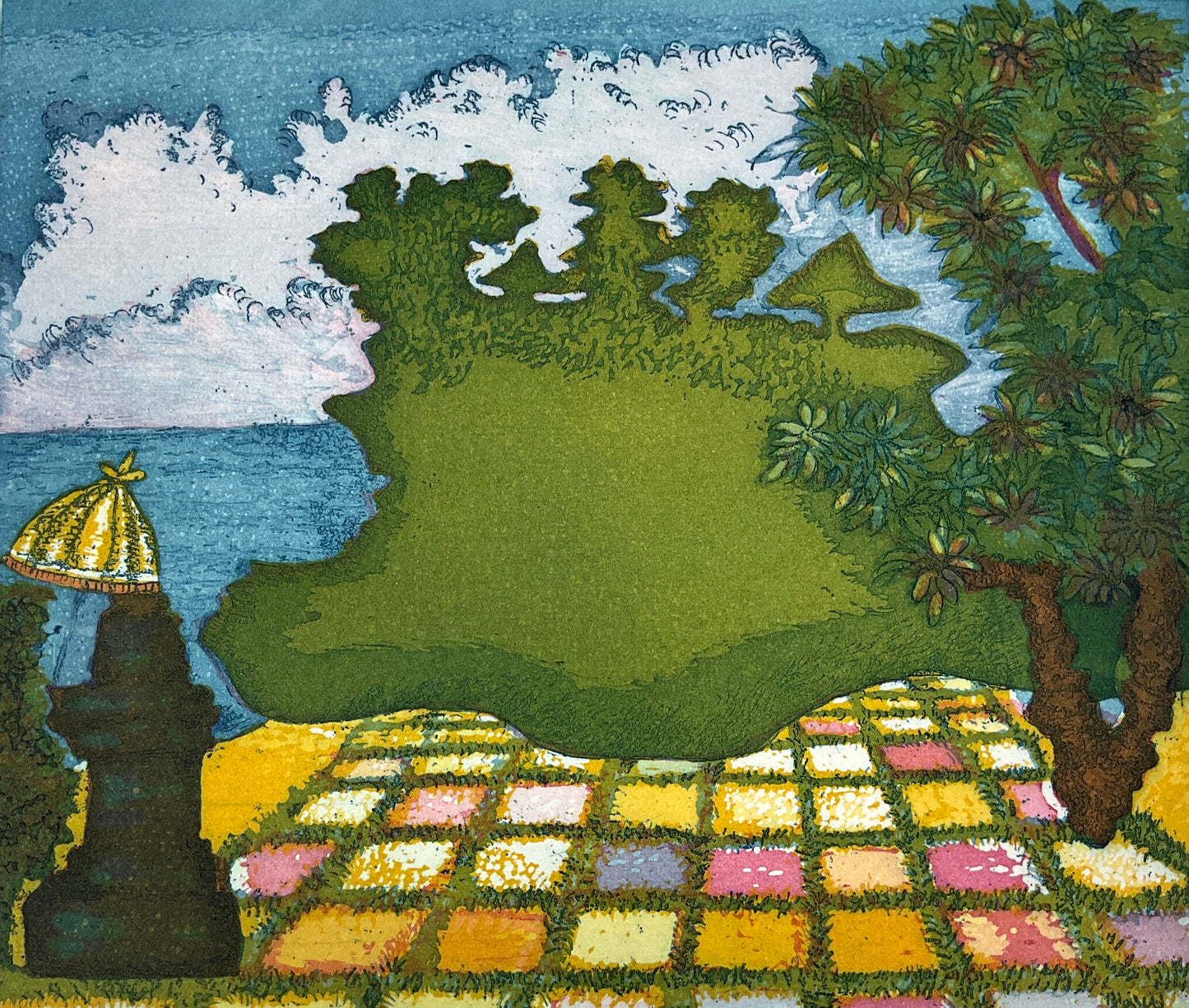Farbradierung "Wassertempel" von Charlotte Herzog von Berg, 1985
