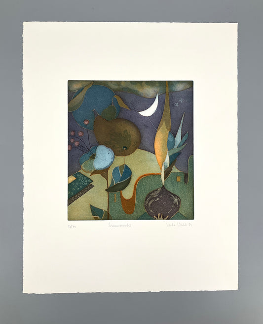 Aquatinta-Radierung "Sommernacht" von Carla Wahl, 1983