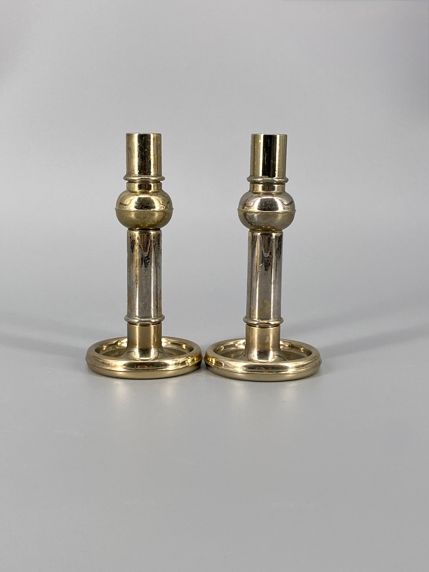 2 modulare Kerzenhalter aus Messing, 1970er