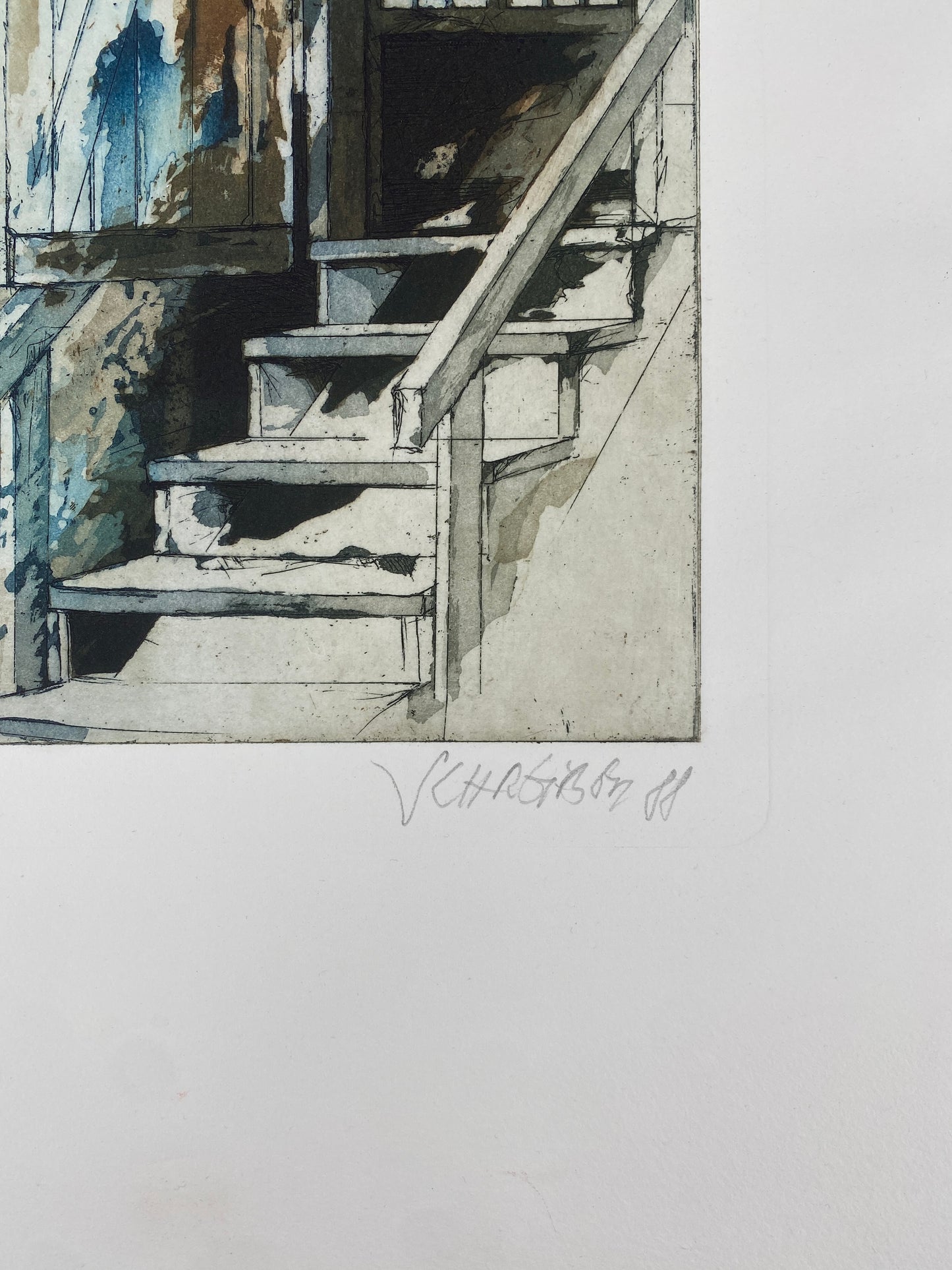 architektonische Aquatinta Radierung von Michael Schreiber, Deutschland, 1988